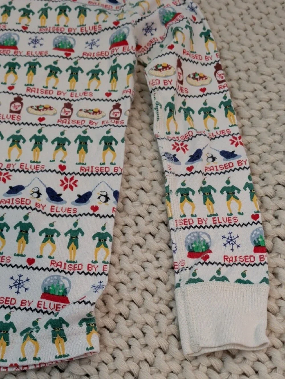 Hanna Andersson Cream Kids Holiday Elf Pajama Set with Green Red Blue Accents